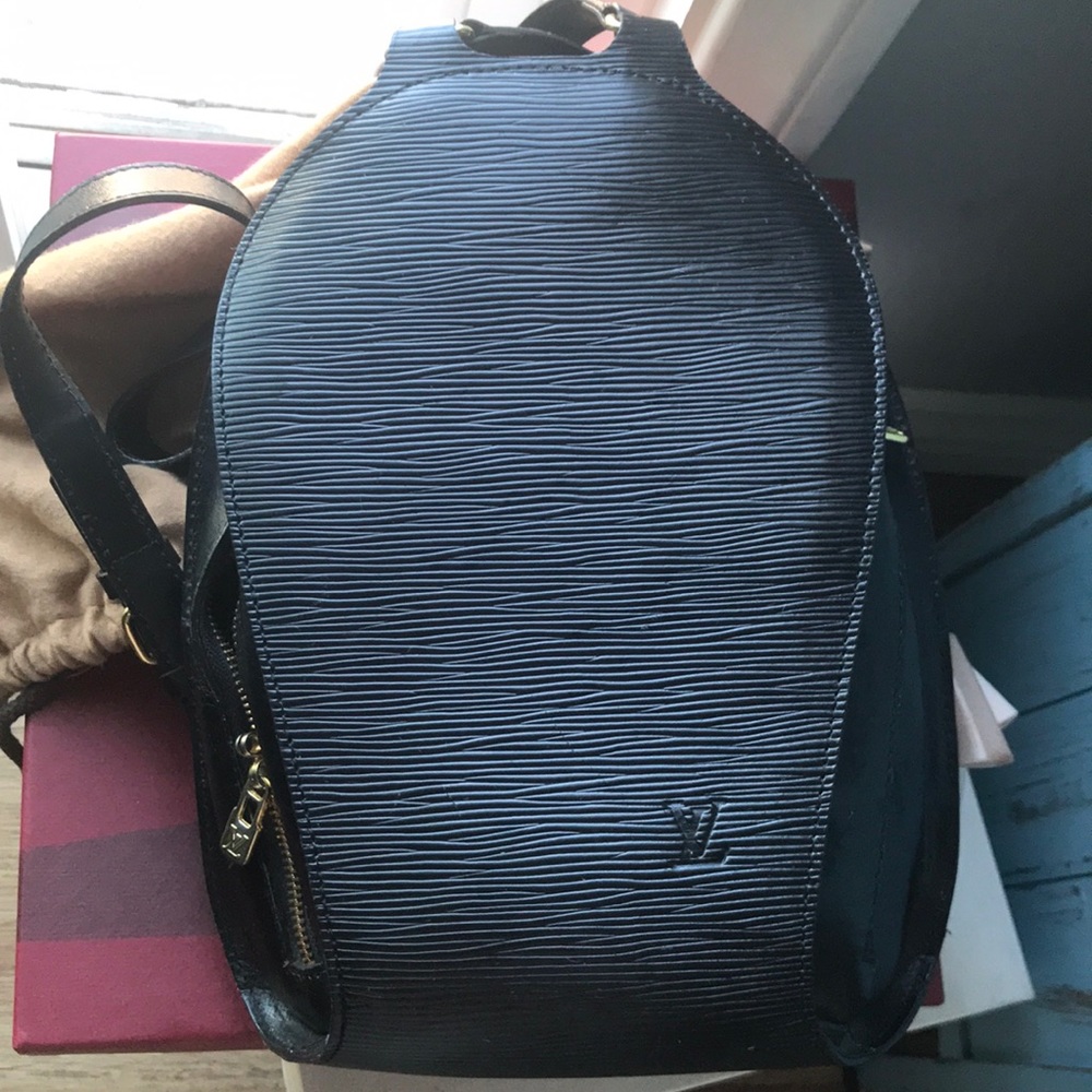 Black epi leather backpack